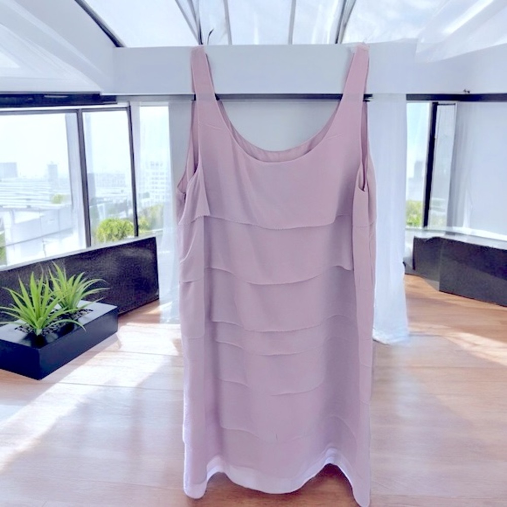 NWOT-Eileen Fisher-100% Silk Sleeveless Lavender Ruffled Dress-MP